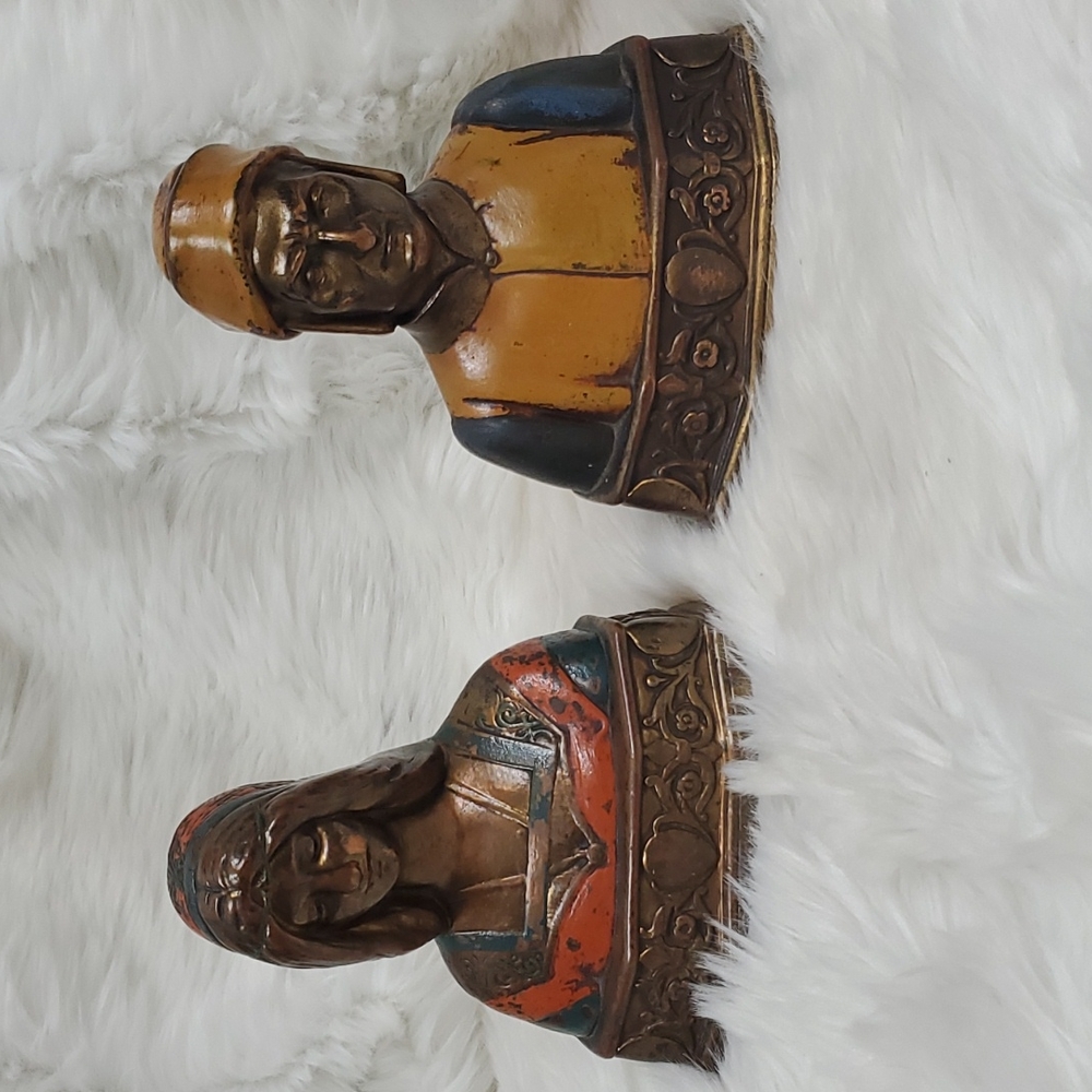 Pompeian and Dante Bronze Co.NY Early 20th Century Bust color Book Ends Ceramic